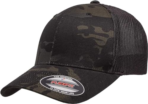 Image of Flexfit Unisex Mesh Fitted Trucker Hat Multicam Black