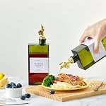 Olive Oil Bouteille de distributeur pour cuisine, 16.9oz /500ml Ensemble de bouteilles de vinaigre de cuisson, récipient à sauce en verre, étiquettes, brosse, entonnoir, bouchons, vert pour huile, vin