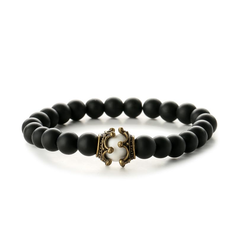 Bracelet Howlite Nature 10MM Perles Blanches et Agate Noire