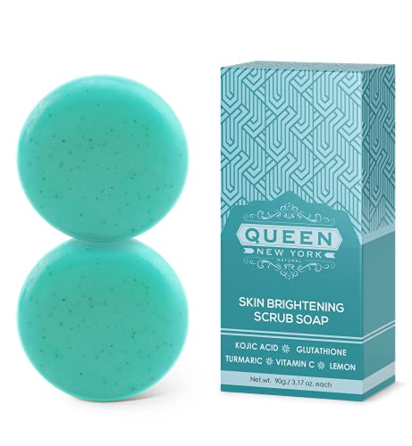 QUEEN NATURAL NEW YORK | ORGANIC Kojic Acid+Glutathione Skin Brightening Scrub Soap- Moisturizes, Reduces the appearance of Acne Scars Wrinkles, Dark Or Red Spots Vegan Cruelty Free-NO FRAGRANCE-SPF 15