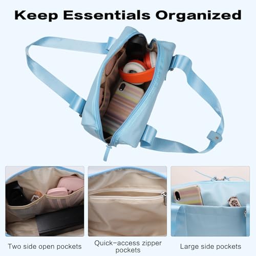 Mini Gym Bag for Women Girls Small Gym Tote Bag with Wet Compartment Waterproof Travel Duffle Bag Cute Workout Sport Bag (Blue)3