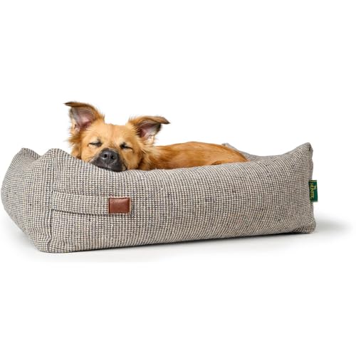 HUNTER Orthopädisches/Ergonomisches Hundesofa TROSA, orthopädisch mit Memoryschaum, recycelte Materialien, Strukturstoff & Teddyplüsch, Bezug abnehmbar, Farbe: beige, Größe: L