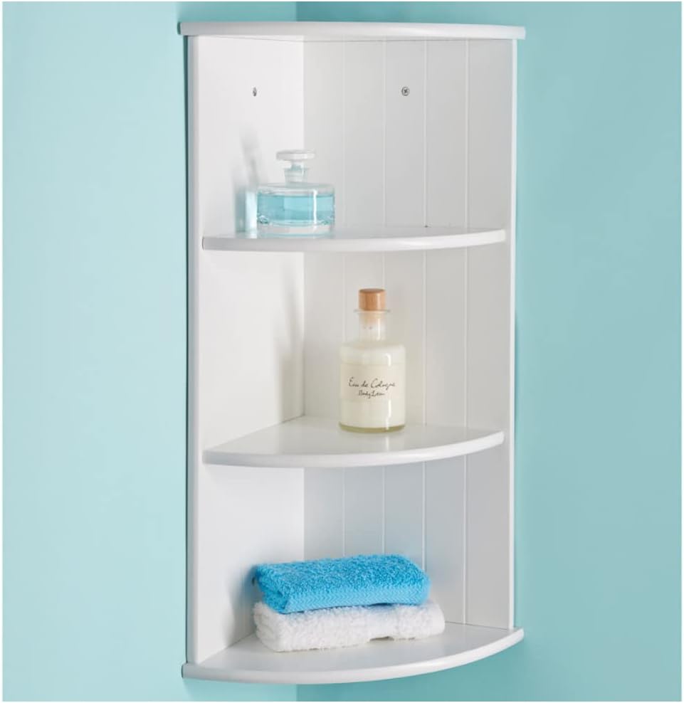 – Wooden 3 Tier Wall Corner Shelf Storage Cabinet Unit Bathroom Shelving