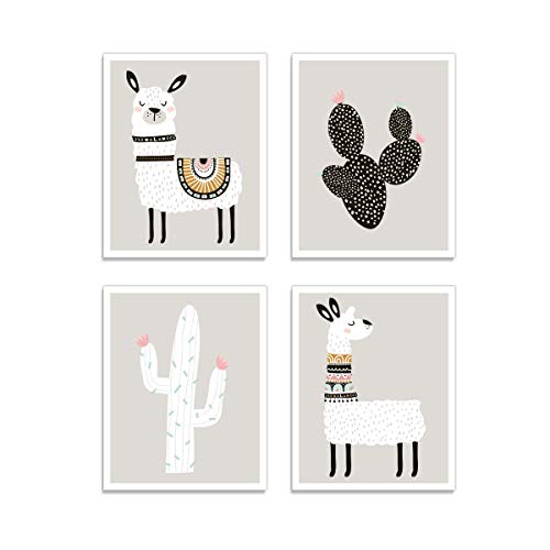 Kindred Sol Collective Llama Wall Decor Art Posters - Set of 4 (11" x 14") Professional Grade Prints (Llama & Cactus) for Baby Room, Boy/Girl Room, Kids, Nursery Room Decor, Playroom