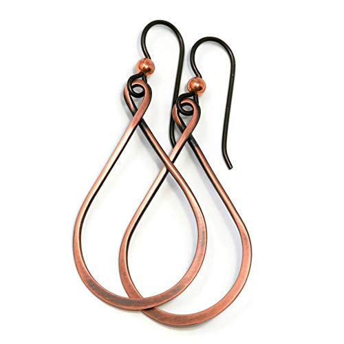 Copper narrow teardrop hoop earrings - hypoallergenic niobium (ru…