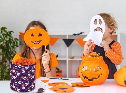 Image of Halloween Buckets Trick or Treat Candy Bucket Gift Basket Goody Bucket for Halloweens Party Supplies(Purple Halloween)
