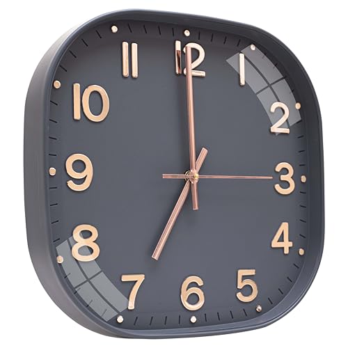 Image of TEKCOOL Plastic Analogue Wall Clock 12 inch Silent Quartz Decorative Wall Clock Non-Ticking Classic Clock Battery Operated Round Easy to Read for Room /Home /Kitchen /Bedroom /Office /School.Grey Gold'