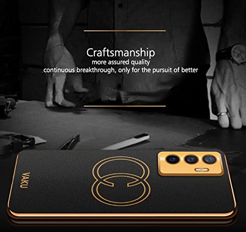 Image of Vaku Luxos Skylar Back Cover Case for Vivo V23e 5G with Leather Pattern Design Gold Electroplated Soft TPU Cover| Shockproof Protective Case - Black