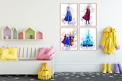 Derman Hous Frozen Wall Art Decor Prints - Frozen Watercolor Poster - Frozen Birthday Party Supplies - Frozen Bedroom Decor For Girls, Anna Olaf Kristoff Elsa Party Decorations ( 8X10 Unframed ) #TOP2