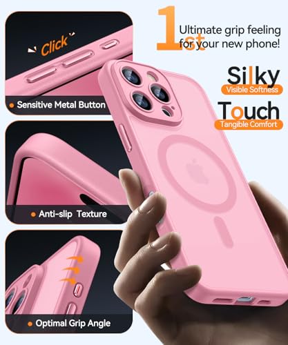 Image of CANSHN Magnetic Compatible with iPhone 16 Pro Max Case, Upgraded [Full Camera Protection] [Compatible with Magsafe] [Translucent Matte] Shockproof Protective Phone Case Cover 6.9 Inch - Pink