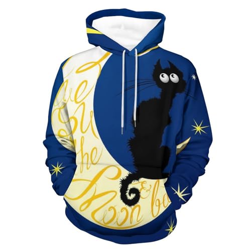 Pull pour homme femme style sweat-shirt à capuche imprimé chat noir mystique
