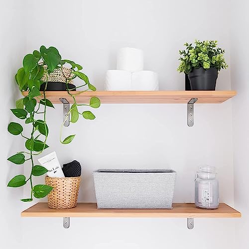 Image of YUMORE Stainless Steel Corner Brace 90 Degree Corner Bracket 100x100mm Right Angle L Brackets Small Wall Shelf Support, 6Pcs, Brushed Finish, with Screws
