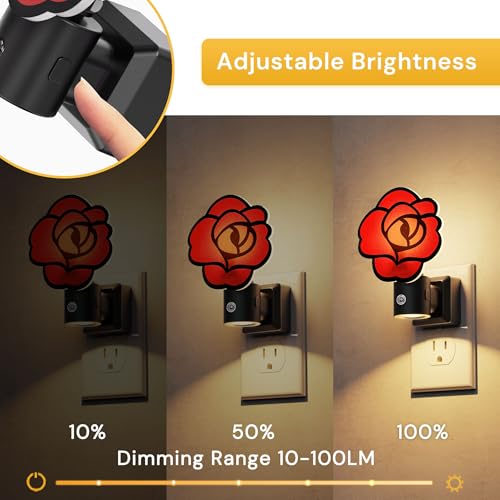 Image of L LOHAS LED Red Rose Night Lights Plug into Wall, Gothic Rose LED Night Light with Dusk‑to‑Dawn Sensor, Adjustable Brightness, 350 Rotatable Plug in Nightlight for Bedroom Hallway Bathroom (2 Pack)