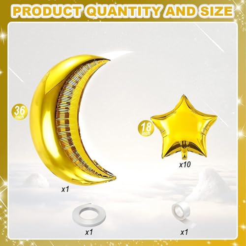 Image of Moon and Star Balloons New Years Balloons Five Angle Stars Foil Myalr Balloon for Happy New Year Eve Ramadan Baby Shower Bridal Wedding Engagement Birthday Anniversary Party Decoration Supplies