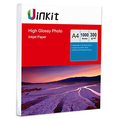 Uinkit - Papel fotográfico para impresora de inyección de tinta, tamaño A4, 1000 hojas, color blanco 300Gsm x 1000sheets Cover
