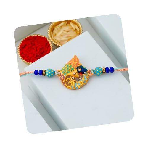 Image of eCraftIndia Designer Pearls Rakhi with Roli Chawal Pack and Raksha Bandhan Greeting Card