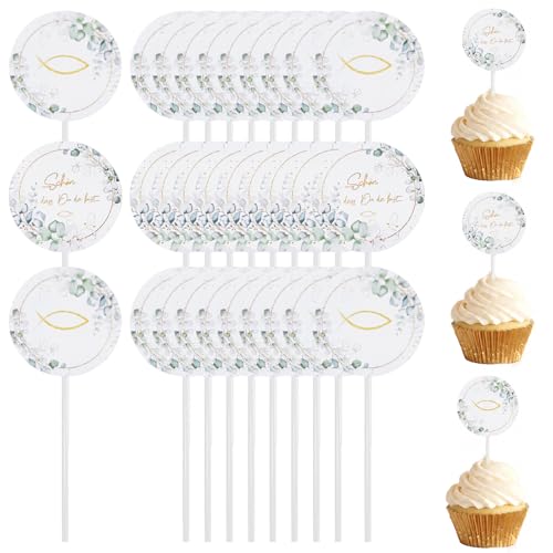 ZMaglorian Figura Tarta Comunión Niña y Decoración Comunió Niño – 24 Piezas Pastel Pez Paloma Eucalipto, Regalo para Mi Primera y Bautizo, para Pastel Cupcake Muffin
