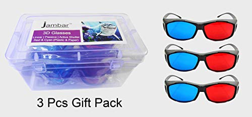 Image of JD-06-3 Red & Anaglyph 3D Plastic Frame Glasses, Red Cyan 3D Movie Video /Games /Books 3D Viewing Glasses (3 Pcs. Pack)