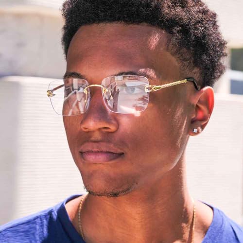 Image of JUDOO Rimless Rectangle Sunglasses for Men Women Fashion Hip hop Frameless Designer Shades Y2K Square Clear Glasses
