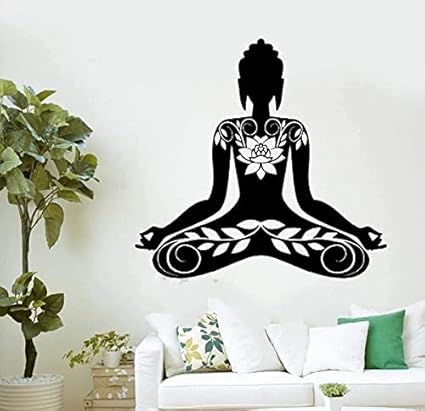 VVWV Buddha Wall Decal Mandala Mantra Meditation Wall Sticker Decal Sticker Black 51 x 50 Cm