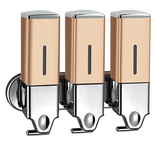 iZiv 3 in 1 Bathroom Shower Soap Dispenser Wall Mounted with Waterproof Labels - Drill Free Shampoo and Conditioner Dispenser | Pump Dispenser for Home Hotel RV Shampoo Body Wash Lotion