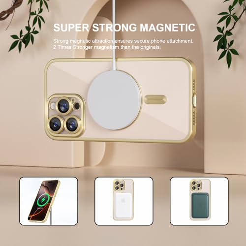 Image of Misea Magnetic for iPhone 16 Pro Max Case Compatible with MagSafe | Never Yellowing, Military Drop Protection, Full Camera Lens Protector Plating Soft Clear Phone Case Women, Titanium Gold