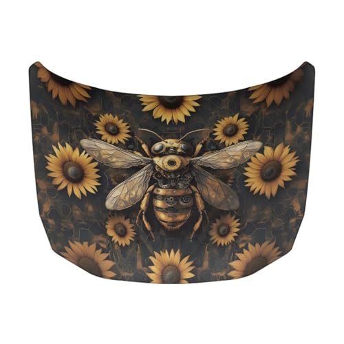 Image of Car Hood Cover Stretch Polyester Car Hood Protector Mechanical Bee Print Car Hood Flag Waterproof Car Exterior Accessories for Most SUVs Sedans Trucks Pickups