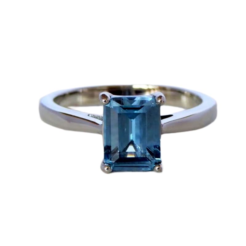 Bague solitaire argent sterling 925 aigue-marine naturelle bleu clair anneau diamants
