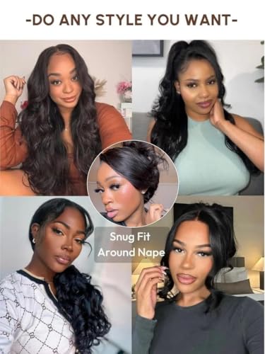 Image of UNICE Body Wave 13x4 Lace Front Wigs Human Hair with Drawstring Glueless Human Hair Wig Pre Plucked Pre Cut Lace Bleached Knots Ready to Wear Frontal Black Wig 24 inch