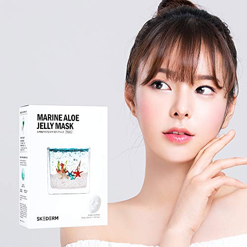 SKEDERM Marine Aloe Jelly Face Mask Sheet with Kelp Algae Aloe Pearl Extract Enriched Serum for Nourishing and Soothing, Pack of 10