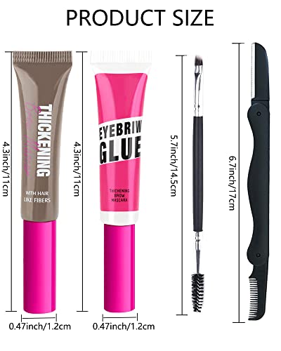 Waterproof Tinted Brow Gel Kit- 1 Espresso Tinted Thickening Eyebrow Mascara Gel & 1 Clear Setting Brow Mascara Glue,Brow Fast Sculpt, Long Lasting Eye Makeup,With 1 Brow Razor & 1 Brush-Set 07 #TOP6