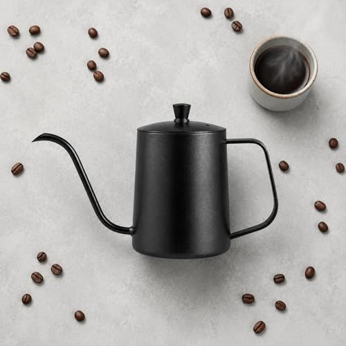 Image of Thickened Body Stainless Steel Gooseneck Kettle Lid Included Mini Coffee Dripper Pot Precise Pouring Long Spout Coffee Kettle Rust Resistant for Home Cafe