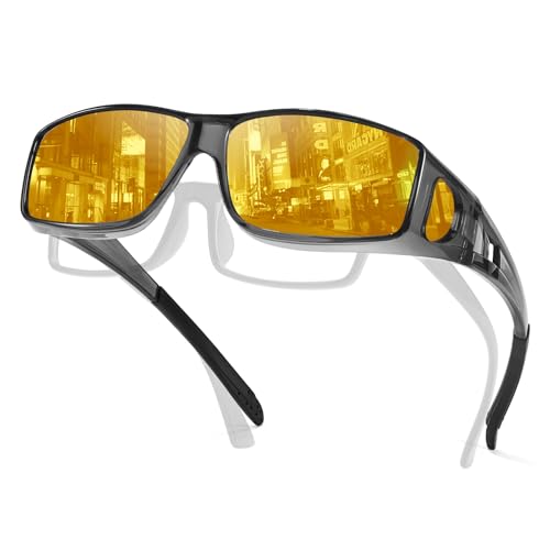 TJUTR Night Vision Driving Glasses Fit Over Glasses for Men Women, Anti Glare Polarized Yellow Lenses for Nighttime TN2511