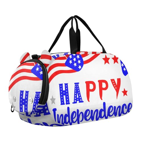 Red Blue Independence Duffle Bag for Girl, Sports Duffle Gym Bags with Shoe Compartment, Personalized Overnight Bag Travel Weekender for Kids