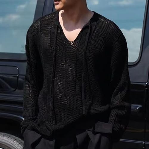 Hollow Out Sweater for Men Fashion Oversized Sweaters Casual Long Sleeve Solid Color Knit Pullover Loose Comfy Jumper2