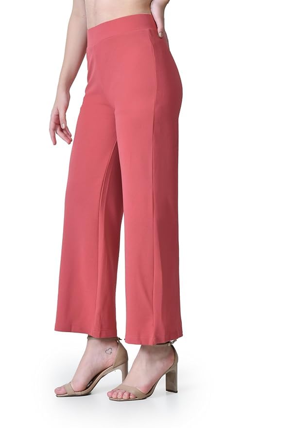 Image of Women's High Waist Straight Fit Trousers,Solid Korean Stretchable Pants for Women, Regular Fit Elastic Waist Full Length Formal Trouser,Casual,Office Wear