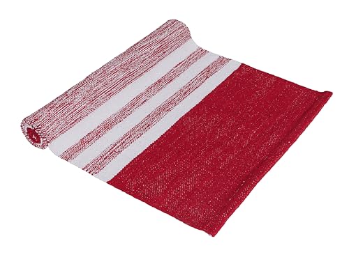 Image of Hand Woven 100% Natural Cotton Designer Rug|Kitchen Runner|Bedside Runner|Kitchen Mat|Carpet|Multiple uses for Balcony,Living Room,Bedroom,Size-22x60 Inches, (Red)