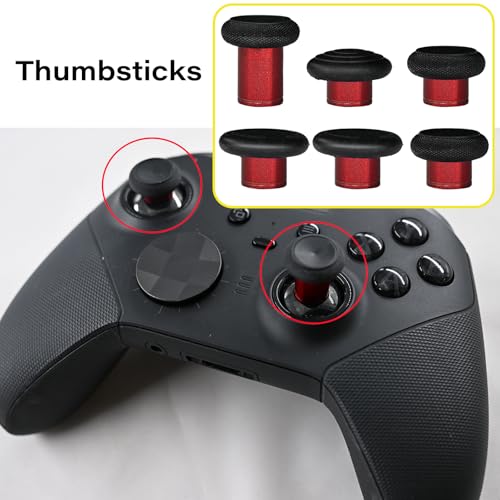 Image of 6 in 1 Swap Magnetic Thumbsticks Set for Xbox Elite Series 2 Controller,Joysticks Replacement Accessories for Xbox Controller Elite Series 2 /Elite Series 2 Core Controller(Red)