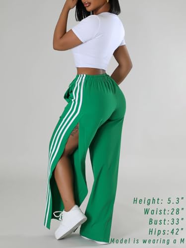 Angsuttc Wide Leg Pants Women Drawstring Side Split Sweatpants with Stripes Casual Elastic High Waist Long Pant2