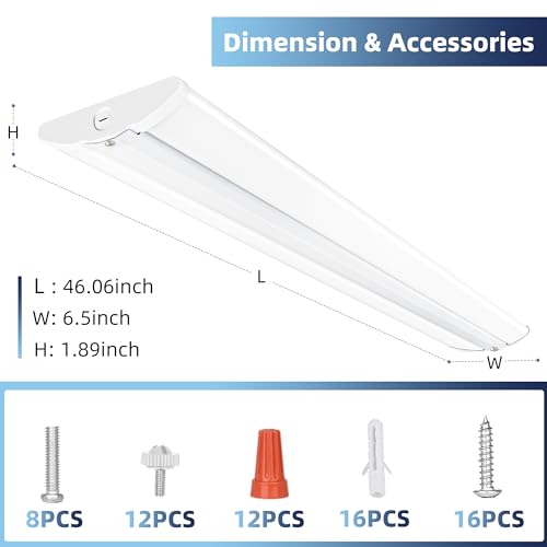 Image of hykolity 4FT 6.4'' W LED Wraparound Light with 40W 4400lm 5000K, No Glare | 4 Foot LED Light Fixture, Low Profile, Flush Mount Ceiling Light for Garage, Workshop, Office, Kitchen, Basement,ETL, 4 Pack