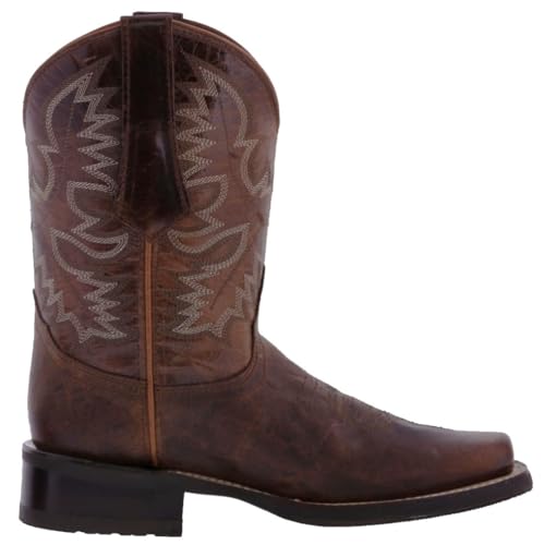 Texas Legacy Mens Chedron Western Leather Cowboy Boots Rodeo Saddle Square Toe2