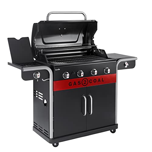Char-Broil Gas2Coal 440 (2.0) Hybrid Grill - 4 - Brenner Gas & Kohlegrill mit Seitenbrenner, Schwarz