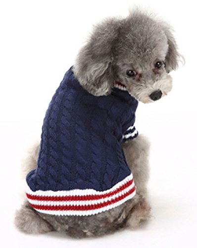 Coicueci 誕生日 聖夜 秋冬 ペットウェア犬服猫服 おしゃれ ペットウェア ドッグウエア 小型犬用品 かわいい犬の服 ニットセーター トイプードル/ダックス/マルチーズ/シュナウザー/シーズー等の小型犬 ネイビー L