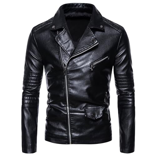 Veste en cuir vintage hommes blouson bomber hiver col cranté