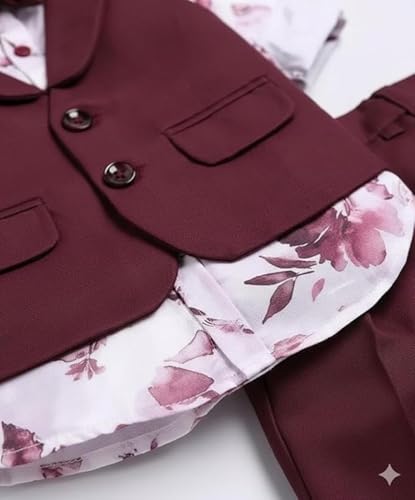 Image of Baby Boys Formal 3 Piece Suit Set with Shirt Matching Pant, Waistcoat & Bow Tie Kids Outfit, Stylish Dress for Toddler & Little Boys, Comfortable Designer Clothing Set