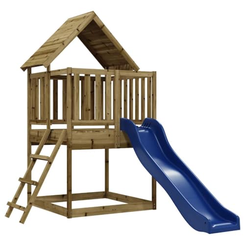 vidaXL Parque Infantil de Exterior Madera de Pino impregnada, Juego de Columpios de jardín, casa de Juegos con tobogán, Parque Infantil de Madera