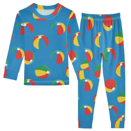 Pajama Sets Long Sleeve Beach Balls on Blue Soft Comfy Sleepwear 2 Piece PJS 3-8T
