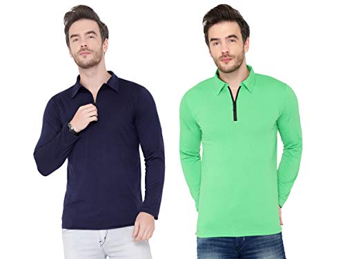 Image of Men's Cotton Blend Full Sleeve Zip Neck Polo T-Shirt (Pack of 1)