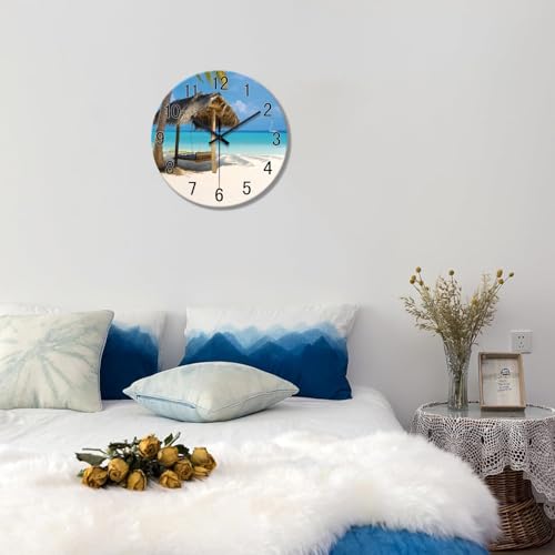 Image of XFM Beach Wall Clock 14 Inch Blue Glass