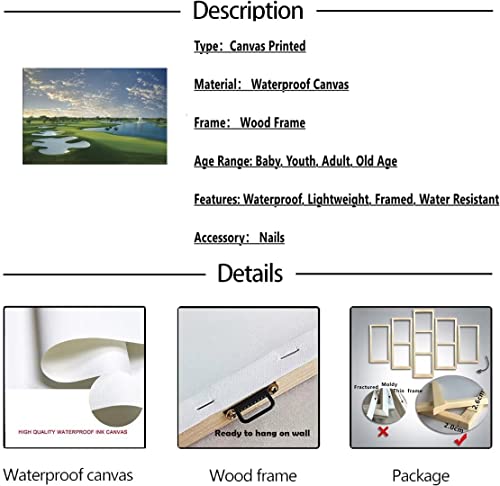 Blue Monster Golf Course Canvas Wall Art For Living Room Bedroom Bathroom Home Decorations Paintings Golf Course Picture Poster Framed Artwork Ready To Hang(18''H X 24''W) #TOP5